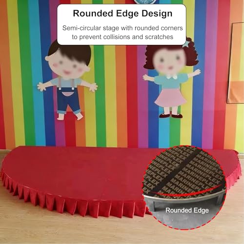 Image of Modular Kids Stage Platform, Semi Circular Portable Stage Platform with Stage Mat and Stage Skirt, Non Slip for Wedding, Speaking and Singing, Loading 1300lbs(Black,120cm /47.2in)