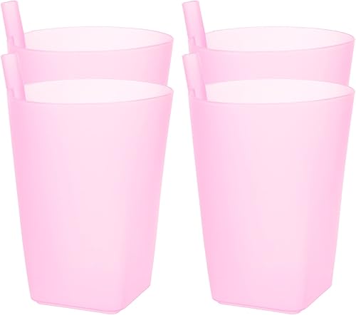 EXCEART Vasos para sorber de plástico con pajita incorporada, color caramelo, para beber, vasos para beber, vasos para beber, vasos de leche, tazas