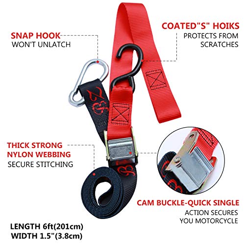Bz Soft Loop Tie Down Straps(2Pack) 1200Lbs Lashing Capacity 1.8 Metros -For Securing Atv Utv Motorcycles Scooters Dirt Bikes Lawn Garden Equipment,Cargo Straps,Moving Appliances,Bike,Boat #TOP2