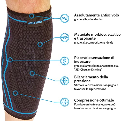 AGILE NOW® Set di 2 fasce per polpacci, stabilizza e allevia i polpacci ad ogni movimento, calze a compressione per uomo e donna, fasce di compressione antiscivolo e traspiranti (L | blu)