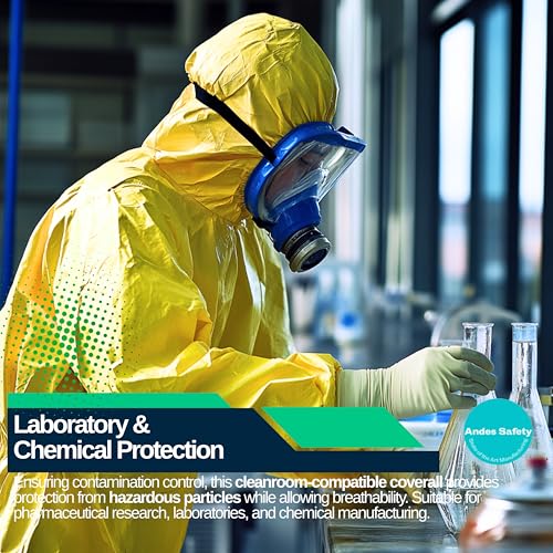 Andes Chemical Protection Coveralls, Hazmat Suits, Sealed Seam Chemical Protection Suits with Attached Boots and Hood (1, XL)