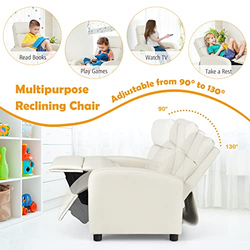 Image of Costzon Kids Recliner, Adjustable PU Leather Lounge Chair w /Side Pockets, Footrest, Headrest for Kids Room & Play Room, Easy to Clean, Padded Recliner Sofa for Children Boys Girls Aged 3-12 (Beige)