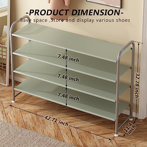 Image of INGIORDAR Shoe Rack 4 Tier Long Storage Organizer Wide Metal Shoe Shelf for Closet Entryway Grey