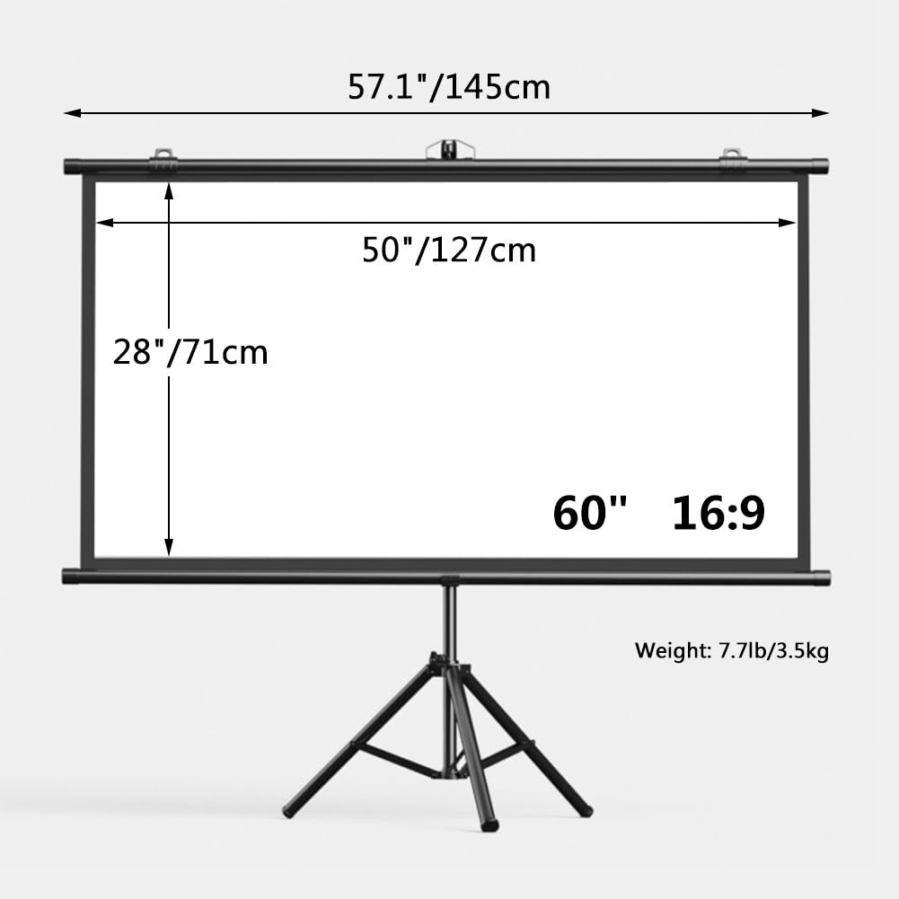 Schermo di Proiezione a Parete da 60 72 pollici con Treppiede, 16:9 4K Ultra HD Schermo Cinematografico Manuale a Scomparsa per Cinema in Casa(60" (16:9))