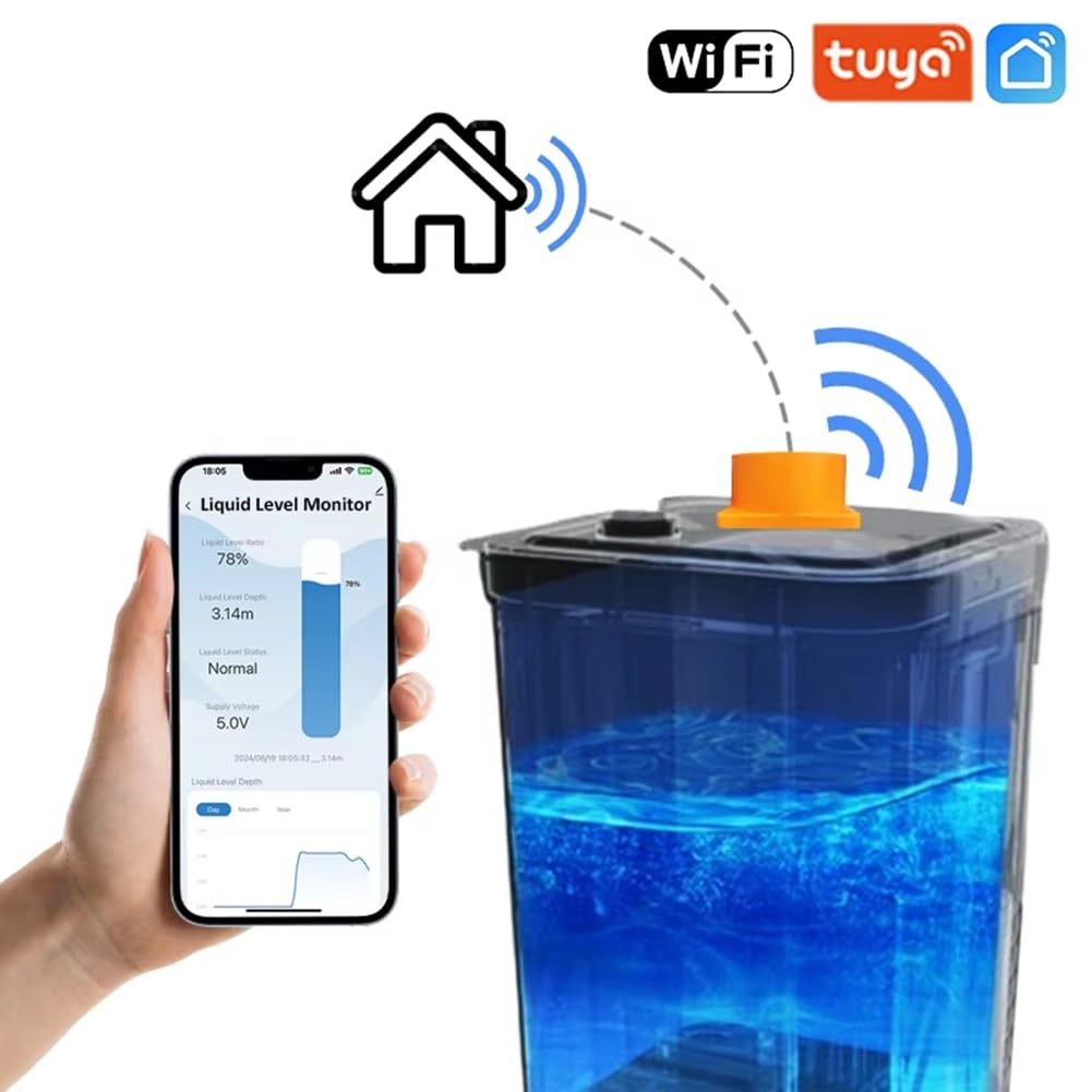 Correa Monitor di Livello Liquido Wireless WiFi Smart Home Remoto Impermeabile IP65 A Ultrasuoni Sensore di Livello Serbatoio Liquidi Acqua Olio Carburante Wireless WiFi Smart Home Remoto Spina UE