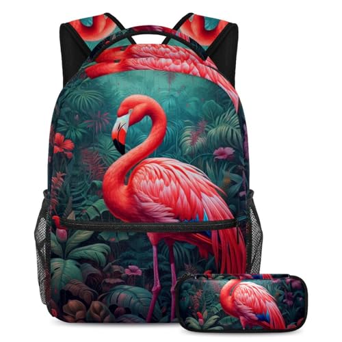 Sac à dos polyvalent 2 pièces motif animal rose flamants roses et fleurs grand format 52