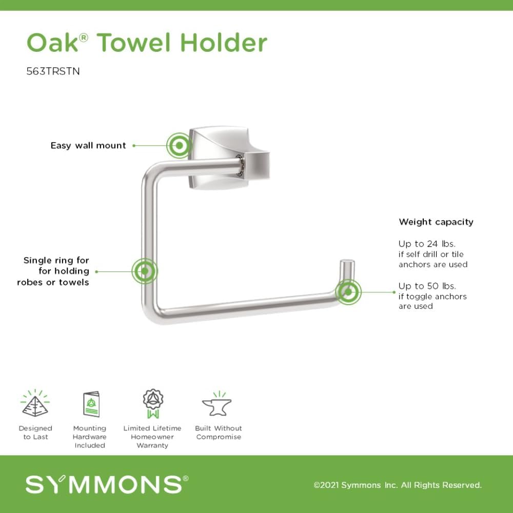 Oak Wall Mounted Towel Ring in Satin Nickel - 563TRSTN