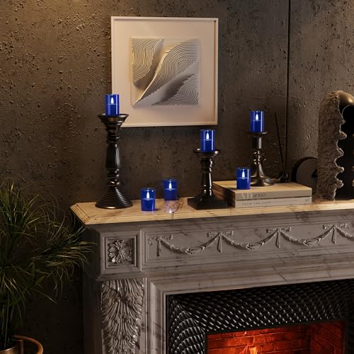 Image of 12Pack Flameless LED Candles with Timer, Battery Operated, Blue, 2 inchx3 inch | Small Pillar & Votive Candle with Realistic Flickering Warm Glow for Centerpieces, Wedding Tables, Holiday, and Home Decor