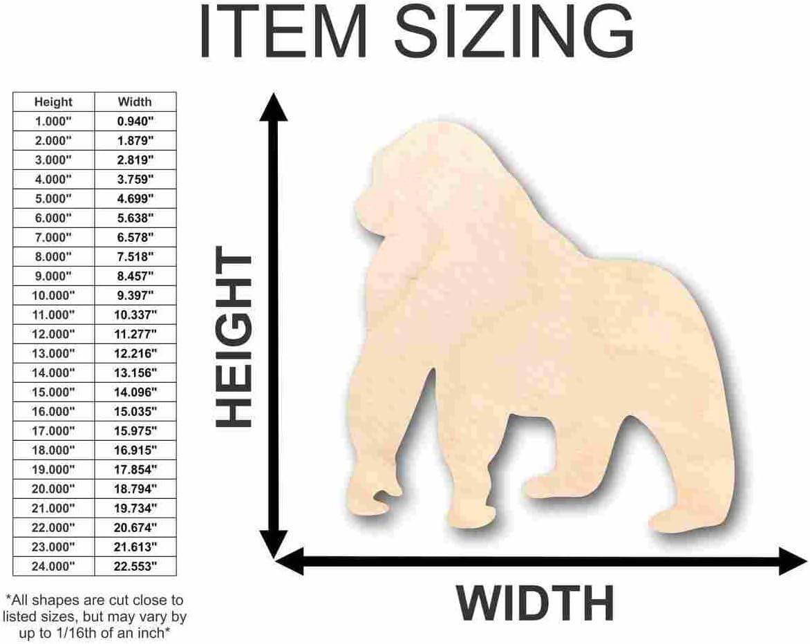 Unfinished Wood Gorilla Shape Animal Wildlife Craft up to 46" DIY 16" / 3/4"