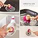 Vigar Dolls April Dish Brush with Ergonomic Handle and Dres-shaped Storage Holder - Scrub Brush for Pans, Pots, Kitchen Sink Cleaning, White, Pink