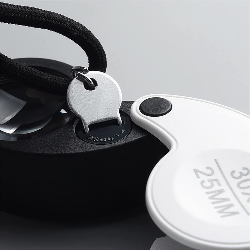 30-fache Mini-Lupe, handklappbar, Taschenlupe mit LED-Leuchten, beleuchtete Juwelierlupe, Lupe zum Löten, Inspektion, Münzen, Schmuck, A, Vergrößerungsglas (WHI
