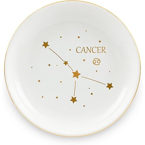 Homlouue Cancer Zodiac Ring Dish, Ceramic Astrology Sign Jewelry Tray for Women Girls