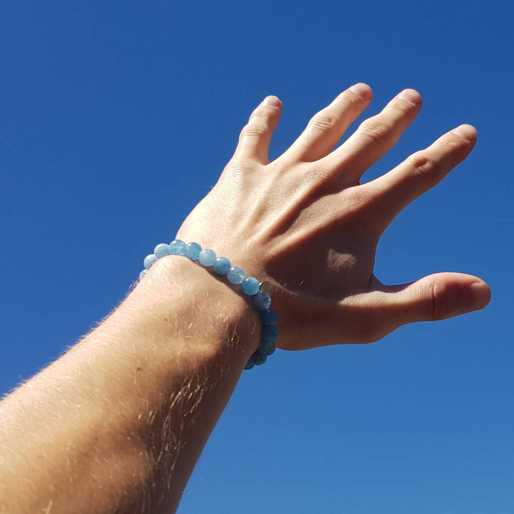 Aquamarin Armband, Edelstein Perlen, Kraftstein Schmuck für Damen und Herren, Chakra - Glücksbringer - Freundschaft