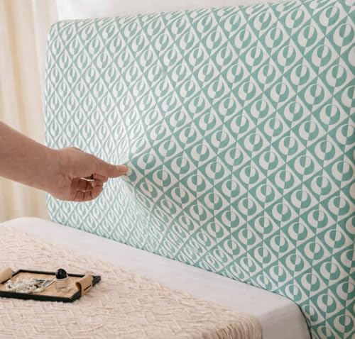 Image of HOMETHREADS Stretchable Lycra /Velvet Headboard Cover | Soft, Dust-Proof & Wrinkle-Resistant Bed Back Protector | Fits Leather, Wooden & Fabric Bedsides | for 6ft to 6.5ft Beds (Green, 178x65Cm)