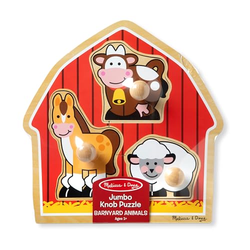 Melissa & Doug Barnyard Animals Jumbo Knob Puzzle, Wooden Peg Puzzle for Toddlers, Educational Toy for Shape Recognition and Fine Motor Skills, Ages 1+ - image 6