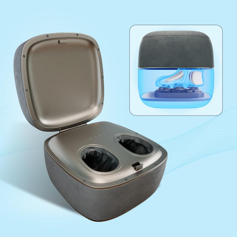 Image of The Sleep Company Wave X Foot Massager with Ottoman | 18 Custom Massage Styles | Shiatsu Rolling & Kneading, Vibration & Heat | 2-in-1 Convertible Design | Lasts up to 10 Sessions| Suede Finish | Grey Color