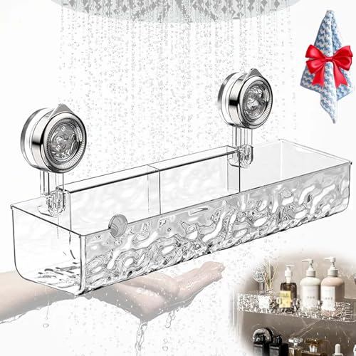 Lkdgii 2026 New Shower Shelf Corrugated Suction Cup Storage Holder No-Drill Bathroom Suction Storage Box Acrylic Light Luxury