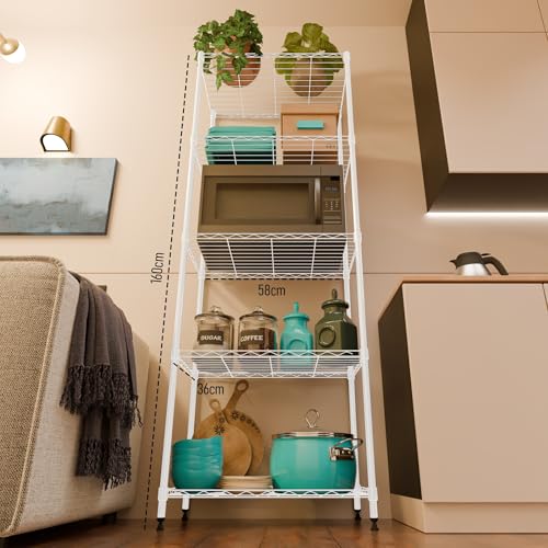 Image of UNE HOME 5-Shelves Heavy Duty Steel Storage Rack | Multipurpose Shelving Unit for Kitchen, Home & Utility (White)