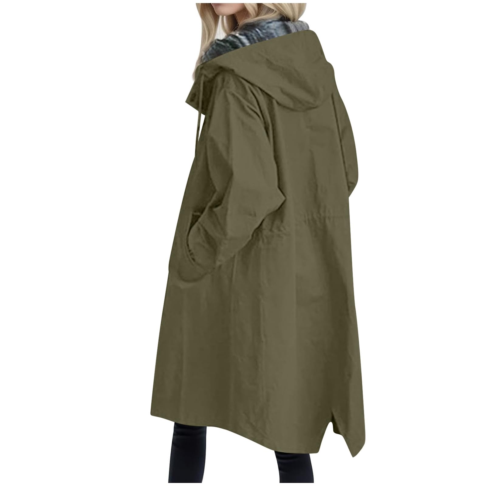 Generisch Trench Coat pour femme, trench long avec capuche, parka, manteau de transition, manteau d'été, veste coupe-vent, veste d'extérieur léger, trench coat, manteau décontracté, coupe-vent, vert