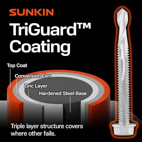 Image of SUNKIN 150PCs Self Tapping Screws for Metal, Hex Head #12 x 2 Inch, Self Drilling for Thick Steel, Less Effort Installation, Long Lasting Anti Rust Coating