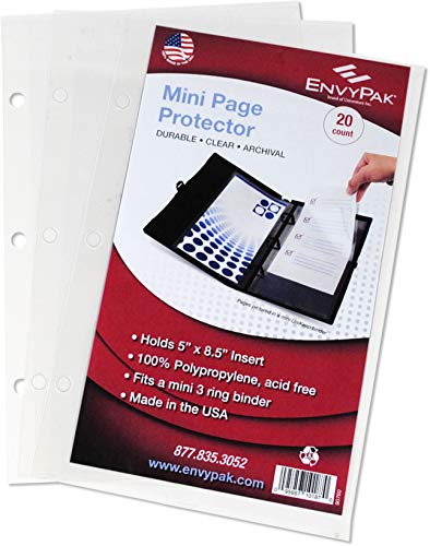 EnvyPak Mini Binder Page Protector - Holds 5 x 8.5 Inch Sheets - 3 Hole Punched - Pack of 20 Protectors