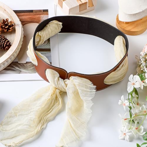 Reversible Scarf Waist Belt Leather Black and Tan Accessory 27.5 in Wide Leather Belts for Women Fashion Ladies Belts for Dress Prom Formal Without Silk Scarf, 2 Styles in One Belt2
