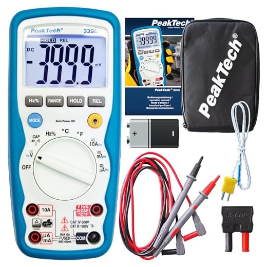 PeakTech 3355 - Digital multimeter, vattentät (IP67), LCD-display, 4000 räkningar, handhållen multimeter, autorange, REL-datahållning, voltmeter, kontinuitetstestare, mätare - CAT III 1000 V, P 3355
