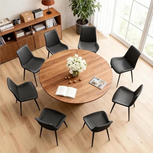 Image of Black Dining Chairs Set of 8, Mid Century Modern Faux Leather Kitchen Chairs, Comfy Upholstered Dinner Chairs with Durable Metal Legs for Dinning Room Living Room Kitchen, Black