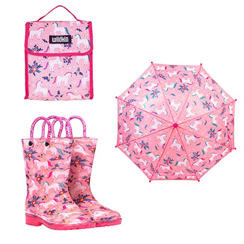 Wildkin Kids Insulated Lunch Bag, Umbrella With Size 12 Rainboots Bundle For All Seasons (Magical Unicorns) #TOP23