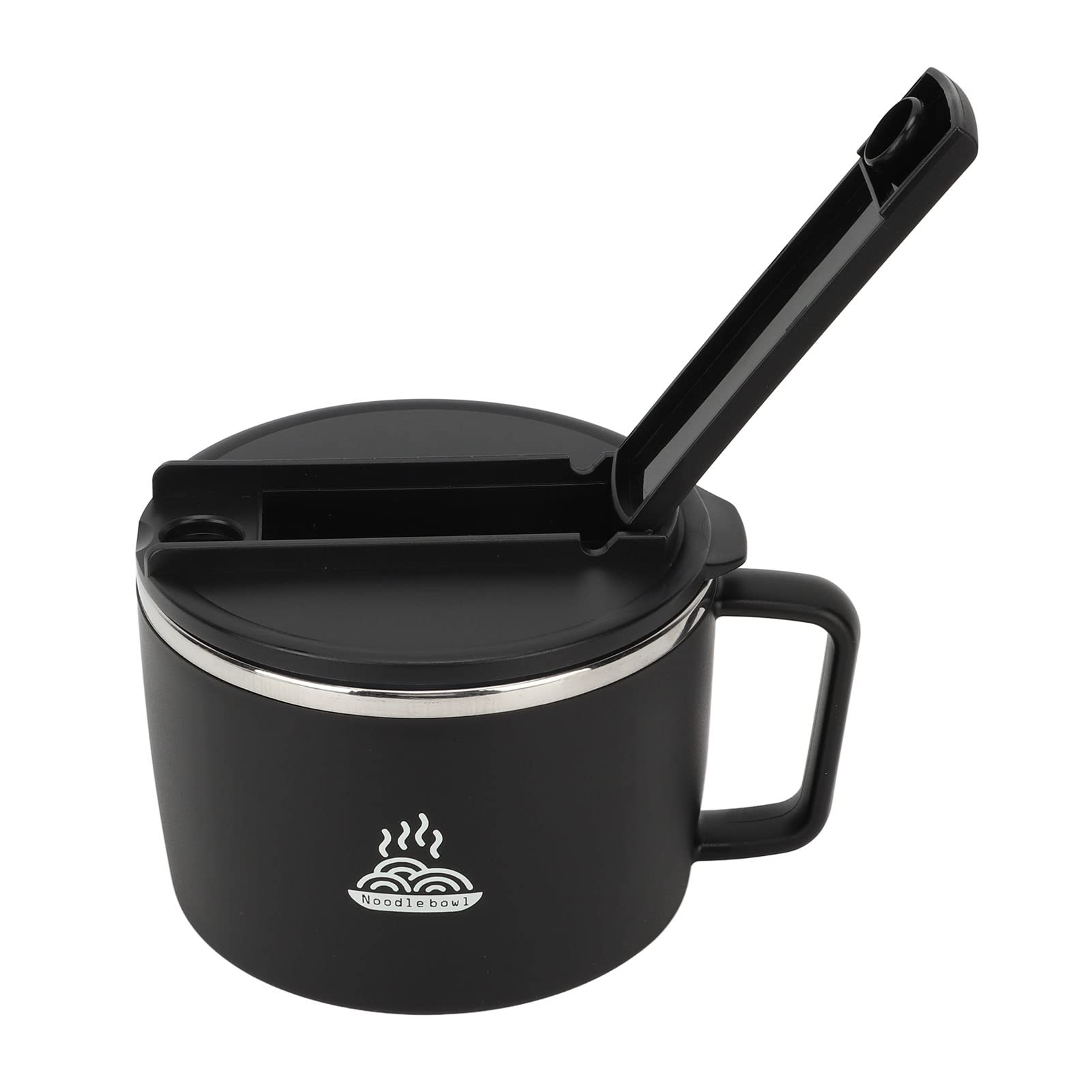 Magnetron Ramen Bowl Set, 1200ml Roestvrij Staal Snelle Noodle Cooker met Eetstokjes en Spork, Deksel, Handvat, Mobiele Telefoon Slot, Instant Noodle Bowl voor Kantoor College (Zwart