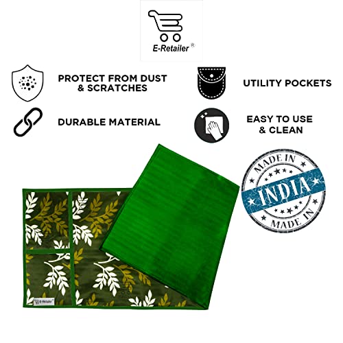 Image of Polyester 3-Layered Microwave Oven Top Cover With 4 Utility Pockets Suitable for Upto 30 Liter (Color- Green, Size-36x14 Inches)