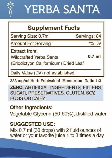 Miniatura 4 de Secrets of the Tribe Yerba Santa Tintura Extracto sin alcohol, Yerba Santa silvestre (Eriodictyon Californicum) Hoja seca (2 onzas líquidas)