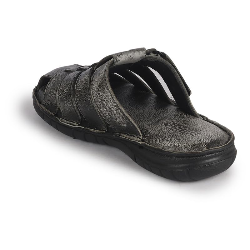Image of FAUSTO Men Genuine Leather Multi Strap Closed Toe Broad Feet Slip On Slippers with Adjustable Strap | Roman Sandals