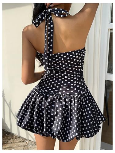 SOLY HUX Women's Polka Dots Bubble Mini Dress Halter Backless Sleeveless Ruched Party Going Out Dresses2