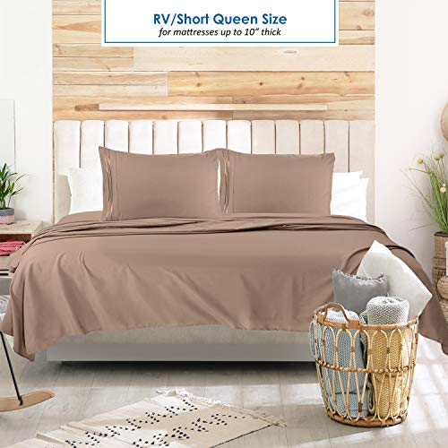 Nestl Khaki Short Queen Sheets for RV, Hotel Luxury RV Queen Sheets Set, 6 Piece Fitted Bed Sheet Set and Pillowcases, Super Soft, Wrinkle-Free, and Breathable Camper Bedding