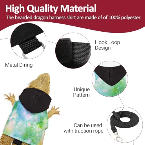 Image of Bearded Dragon Lizard Hoodie Leash Suit Reptile pet Outdoor Chest Harness Chameleon Squirrel Leash Hooded Clothes Suitable for Bearded Dragon Lizard Reptiles(Black hat)