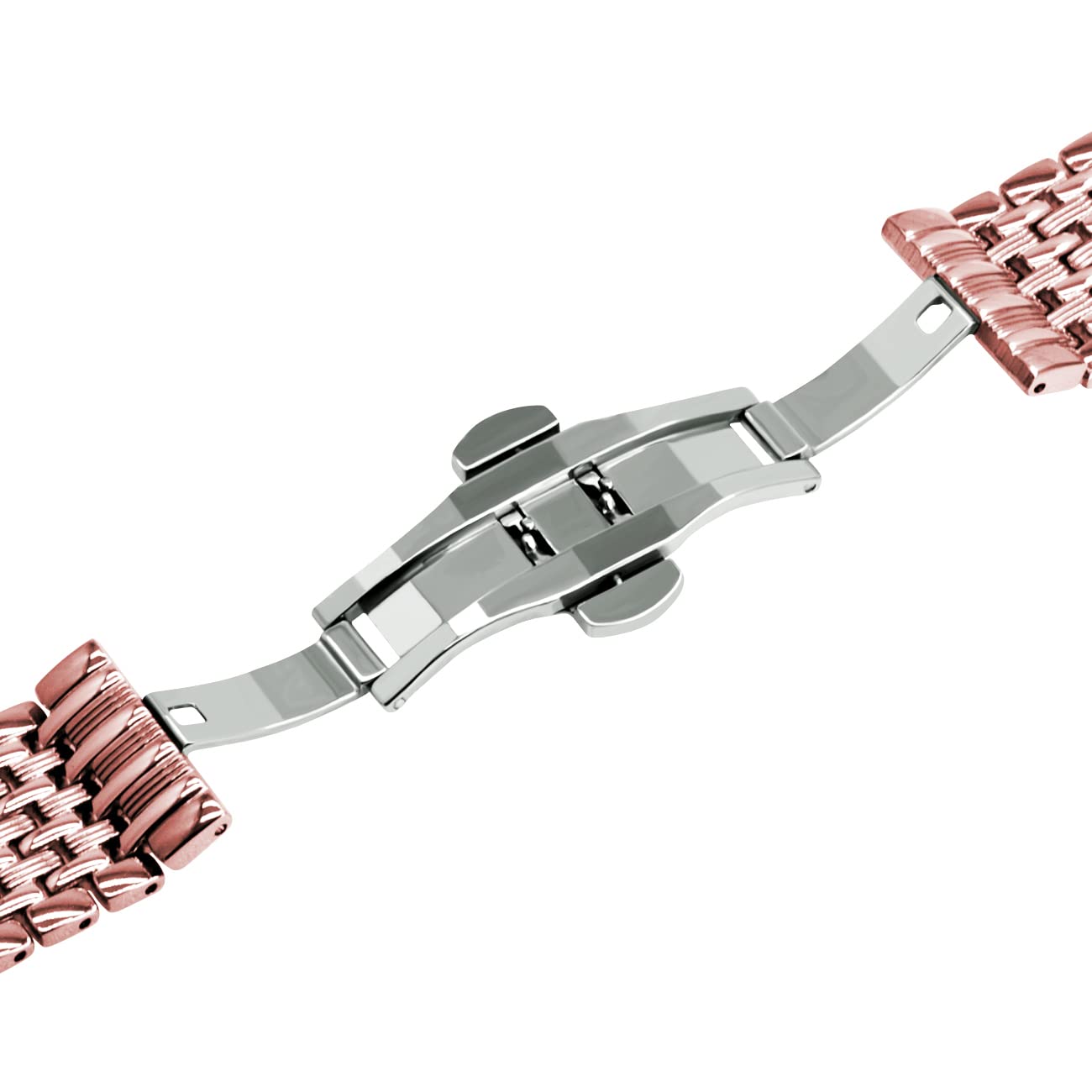 Cinturino per orologio da polso in metallo a due tonalità, 18 mm, oro rosa e argento, con incisioni affusolate, cinturino in acciaio inox, per uomo e donna