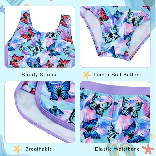 Image of TUONROAD Toddler Girls One Piece Swimsuit 2Pcs Bathing Suit Kids Swimwear with Short for 3-9