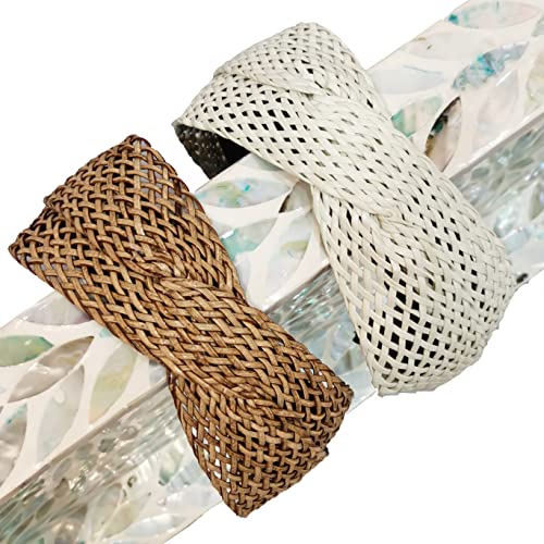 2 Pack Rattan Headbands with Bowknot, Comfy Brown White Head Bands with 3 Inch Width, Boho Padded Hair Band Headwear Hoop for Girls, Ladies, Women, I-lan