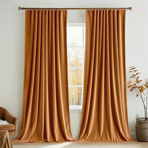 Image of MIULEE Gold Brown Velvet Pinch Pleat Blackout Curtains W52 X L84 Inches | 2 Panels,Luxury,Thermal Insulated,Super Soft,Rod Pocket,for Bedroom Living Room
