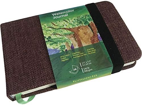 tumuarta Watercolor Journal, 3.5x5.5, 140 LB, 300 GSM, Cotton Paper, Cold Press, 24 Sheets, 48 Pages, Watercolor Paper Sketchbooks for Use As Travel Notebook Mixed Media Pad On The Go