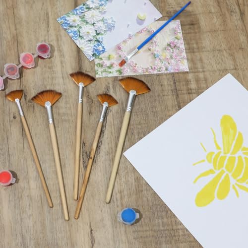 Set de 5 Pinceles Abanico Hariendny para Pintura con Mango Largo de Madera y Cerdas de Nylon miniatura 4