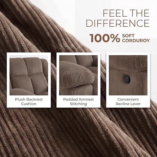 Image of Oversized Corduroy Recliner Chair, Manual Lazy Boy Recliner with Home Theater Seating, Breathable Living Room Reclining Chair for Adults Reading, Gaming, Relax, Brown