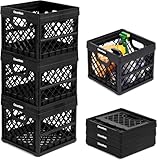 CleverMade Collapsible Milk Crate, Black, 3PK - 25L (6 Gal) Stackable Storage Bins, Holds 50lbs Per Bin - Clevercrates are Heavy Duty, Plastic Collapsible Storage Crate for Multi Purposes