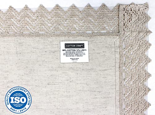 Cotton Craft Flax Linen Tablecloth With Lace - 60X84 Inch Rectangle Table Cloth - Fall Thanksgiving Holiday Party Kitchen Dining Table Cover - Washable Reusable Fabric 7 Foot Tabletop Cover - Natural #TOP1