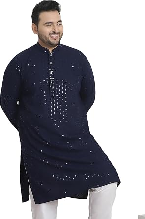 Sojanya PLUS Since 1958 Mens Cotton Sequinned Embroidered Long Kurta