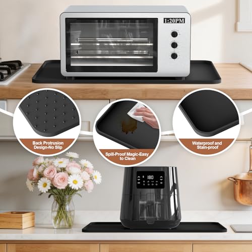 Image of Silicone Mats for Kitchen Countertop, 24x16 inch Heat Resistant Mats for Air Fryer, Non-Slip Counter Protector Pad for Ninja, COSORI, Cuisinart, Coffee Maker, Toaster, Oven - Dishwasher Safe, Black