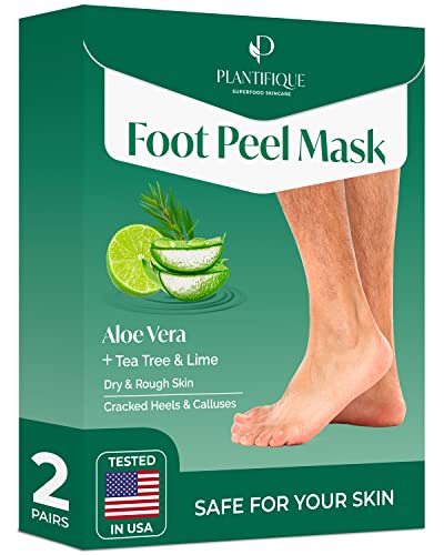 Foot Peel Mask - Peeling Foot Mask Dermatologically Tested - Repairs Heels, Removes Dead Skin for Baby Soft Feet (Aloe Vera, 2 Pairs)