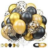 Amaluck 50 Pcs Luftballons Set, 12 Zoll Gold Schwarz und Konfetti-Latex-Luftballons für Party-Dekoration, Geburtstag, Hochzeit und Baby Shower