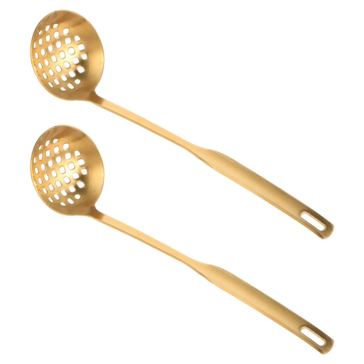 Cucharas espumaderas de acero inoxidable dorado con filtro preciso y diseño elegante para cocina